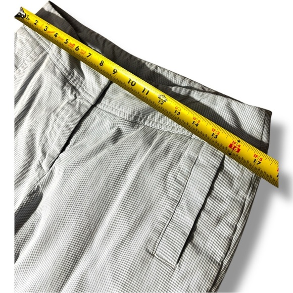 Rafaella Blue and White Pinstriped High Rise Cropped Capri Trousers with Buttons - Picture 10 of 16